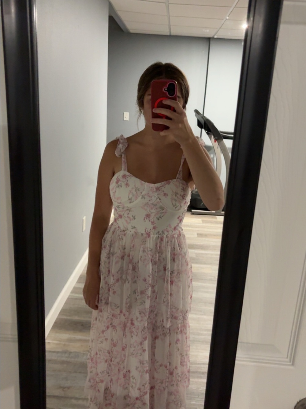Floral Tie-Shoulder Maxi Dress in Pink